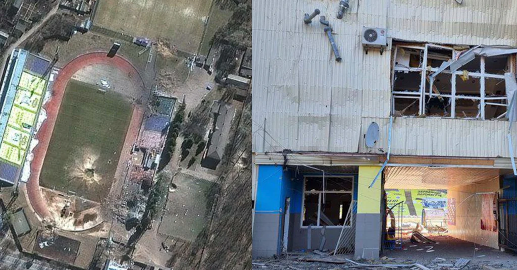 Destroyed Chernigiv Olympic sports training center