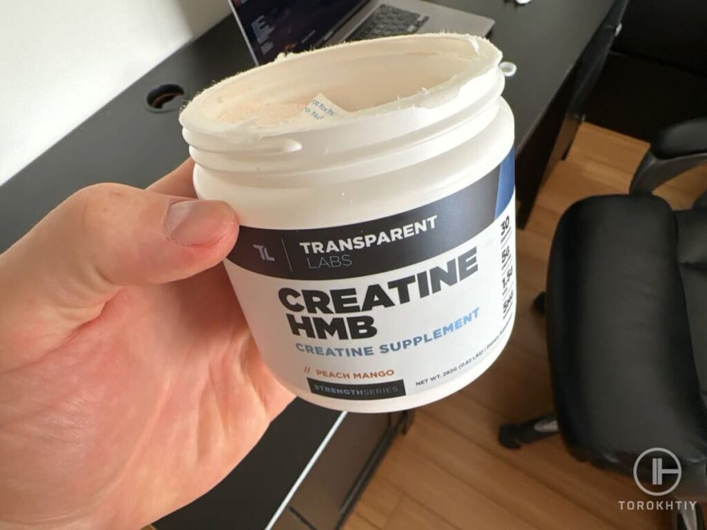 transparent labs creatine in hand