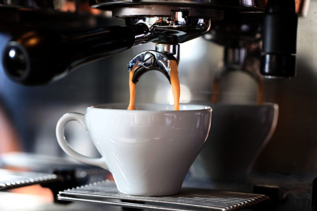 Coffee machine preparing coffee