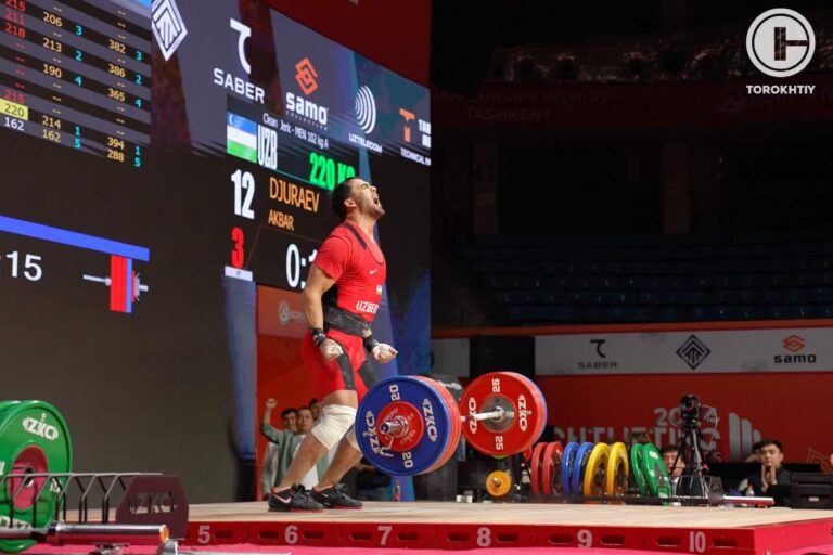 Akbar Djuraev won Gold in the Men’s 102 kg Event at the 2024 IWF Asian Championships