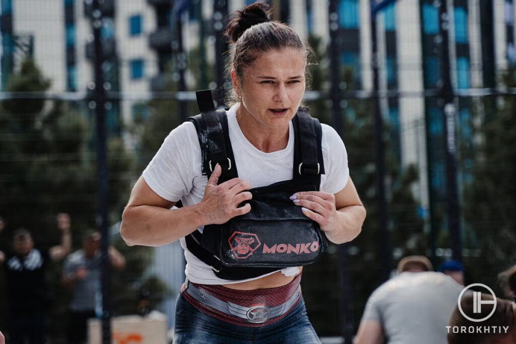 woman in weighted vest