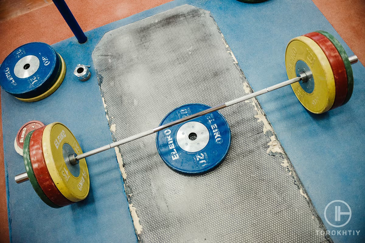 Olympic barbell prepared for training