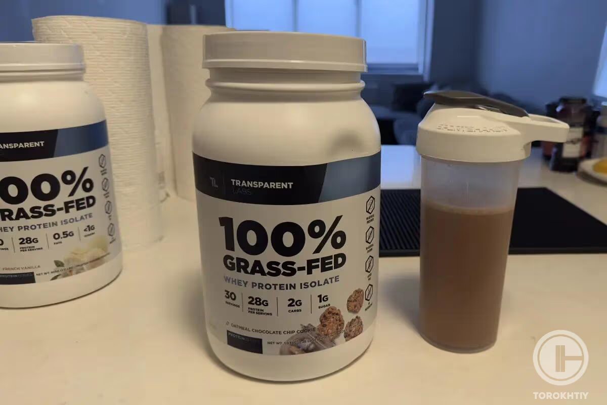transparent labs protein bottle and bottle of protein shake