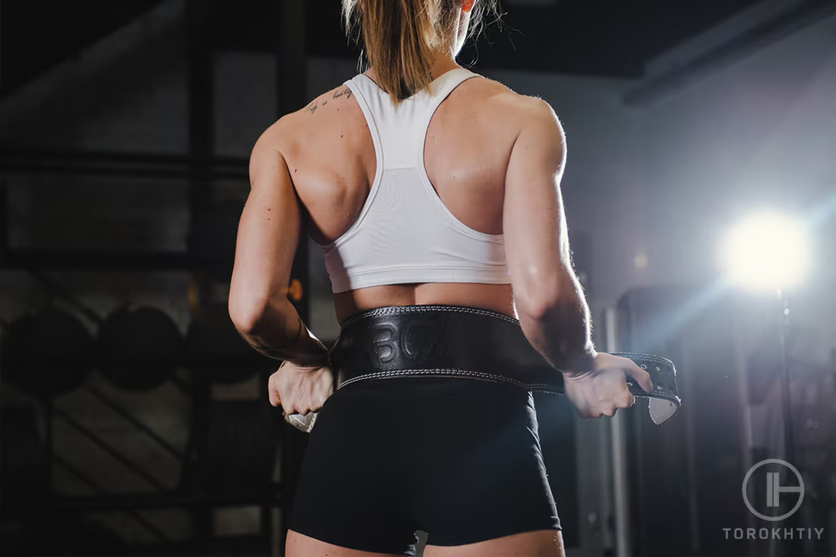 athlete woman wearing leather belt