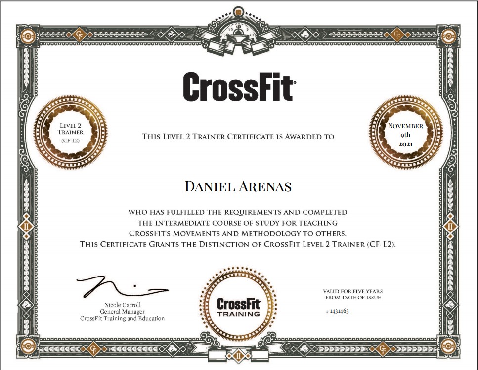Daniel Arenas Level-2 Certificate