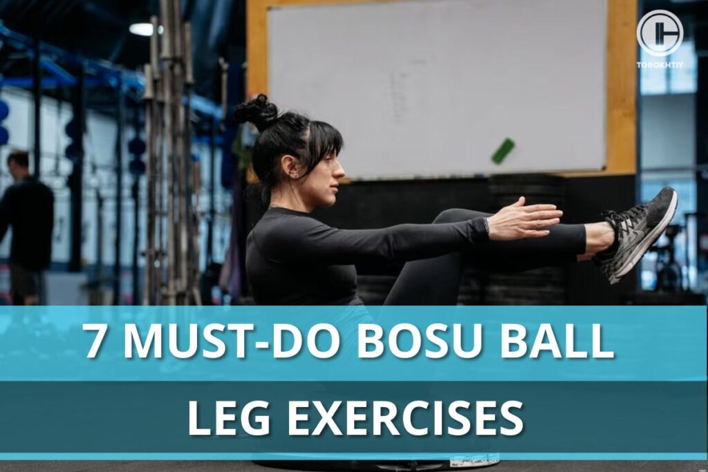 woman does exercise on bosu ball