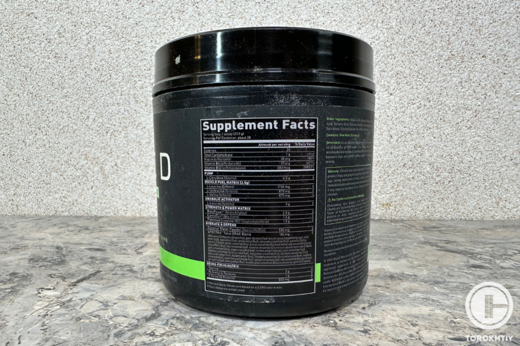 nutrition facts of pre-workout supplement
