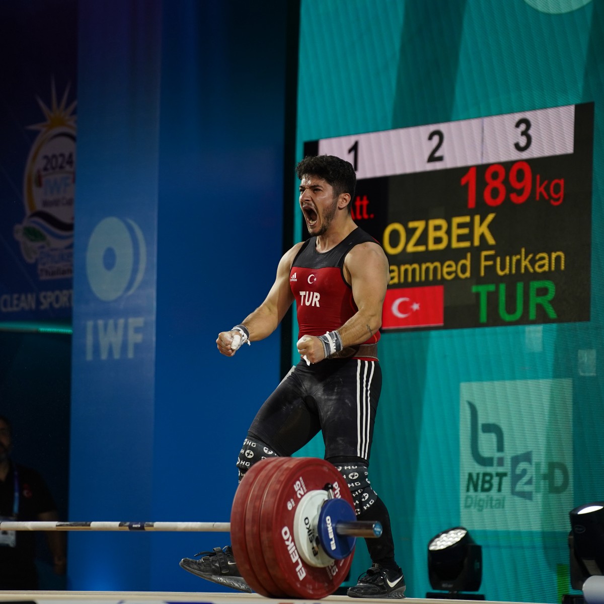 Weightlifter preparing for competition lift.